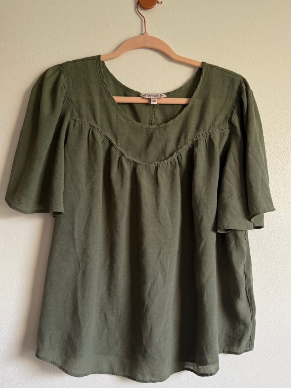 Nanette Lepore Olive Green Flutter Sleeve Blouse